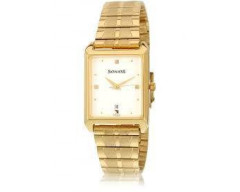 Sonata 7007YM01white dial golden stainless steel strap watch-for men